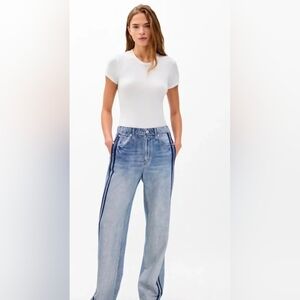 Wide Leg Light Blue Denim Jeans with Side Stripe